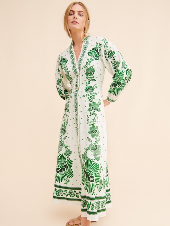 FARM Rio Dresses & Skirts - Farm Rio Forest Soul Off-White Green Floral Maxi Dress Size S